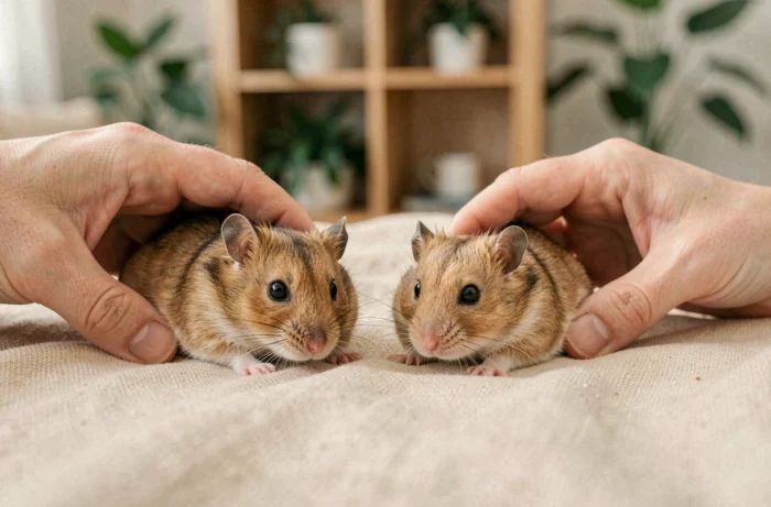 Comparaison côte à côte d'un hamster mâle et femelle pour identifier les différences anatomiques de sexe