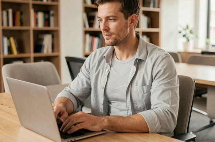 Homme portant le tee-shirt de posture Percko Decathlon sous une chemise au bureau